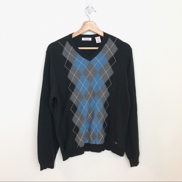 IZOD Argyle Black Sweater V-neck S - Picture 4 of 5